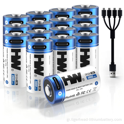 16PCS 3V RCR123A 2800mWh USB-C Επαναφορτιζόμενη μπαταρία λιθίου
